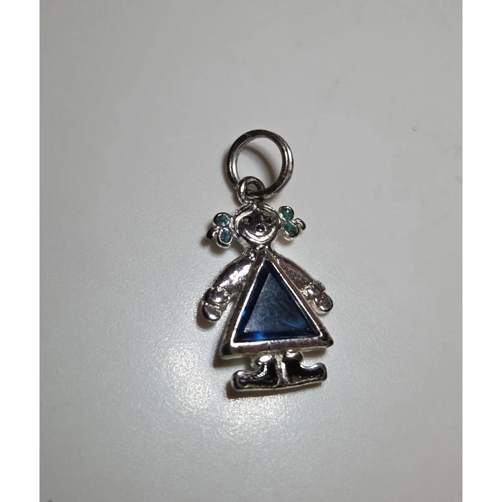 Vintage Jezlaine Sterling Silver Dark Blue CZ Girl Charm Daughter